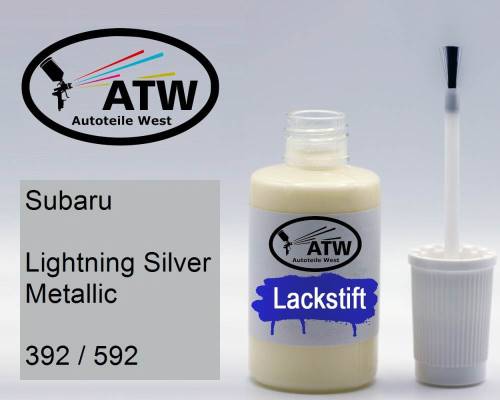 Subaru, Lightning Silver Metallic, 392 / 592: 20ml Lackstift, von ATW Autoteile West.